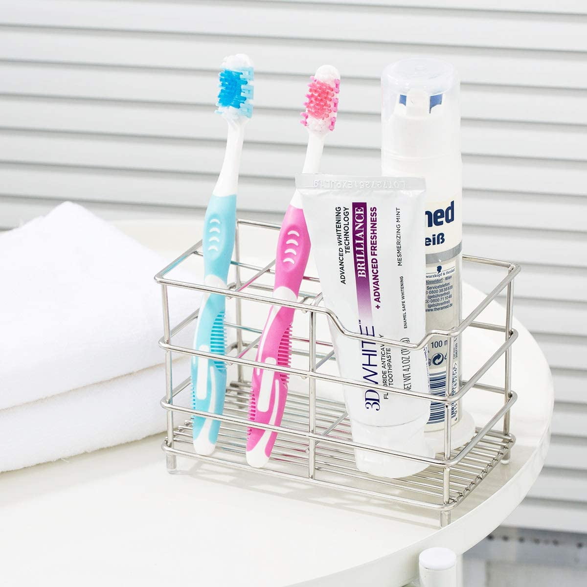 Automatic Toothpaste Dispenser Toothbrush Holder Cup Wall Hanging Mount Stand cf 
