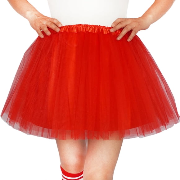 Falda tipo tutú DMLBC para mujeres, adultos y adolescentes, 4 capas con forro rojo