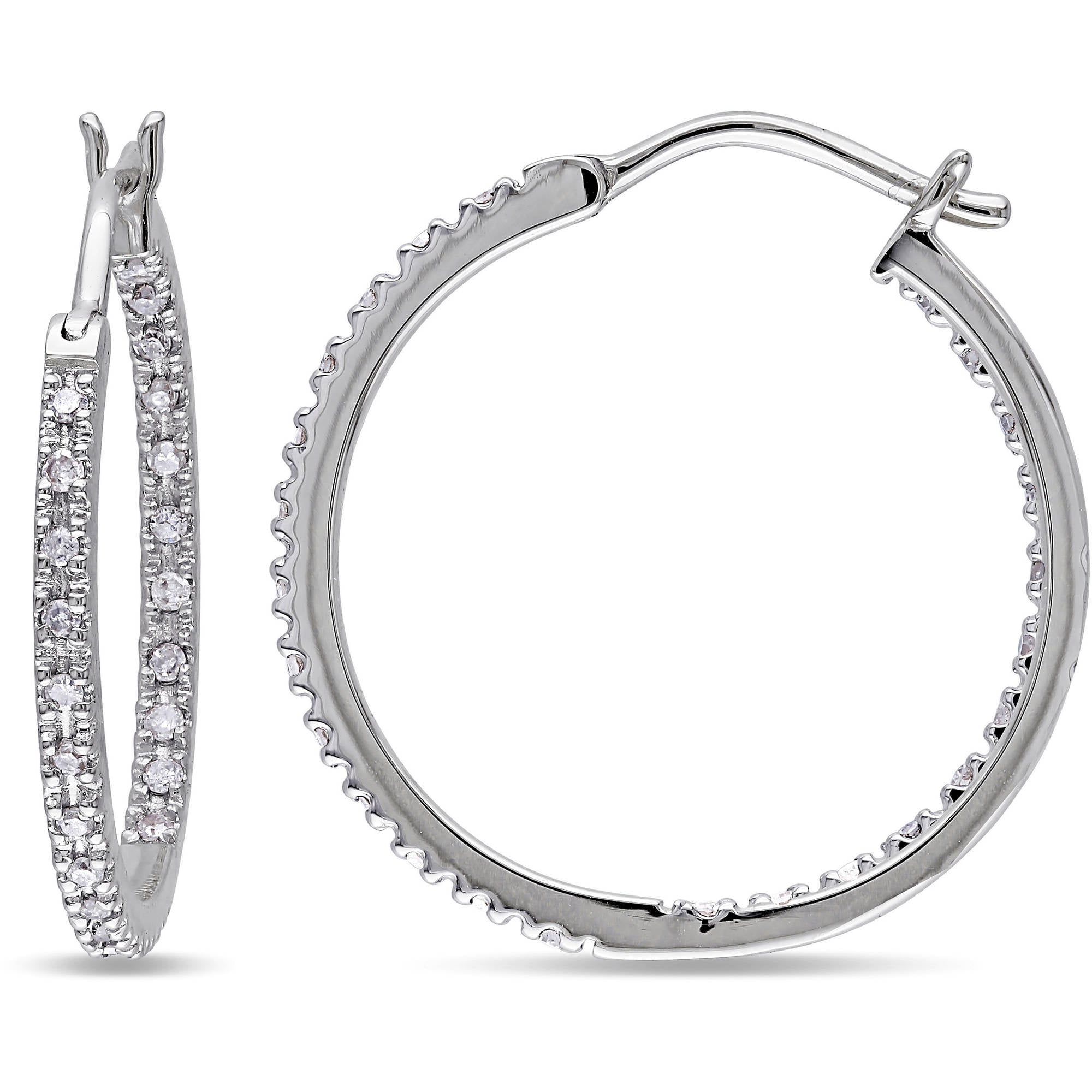 AGS Certified 1/4ct tw Diamond Hoop Earrings Oval Shape in 10K Gold 