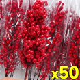 thumbnail image 2 of Rama de bayas rojas de Navidad, plantas falsas, flores artificiales, bayas de acebo, estambres, adornos de corona para árbol de Navidad, fiesta, decoración del hogar, 2 of 5