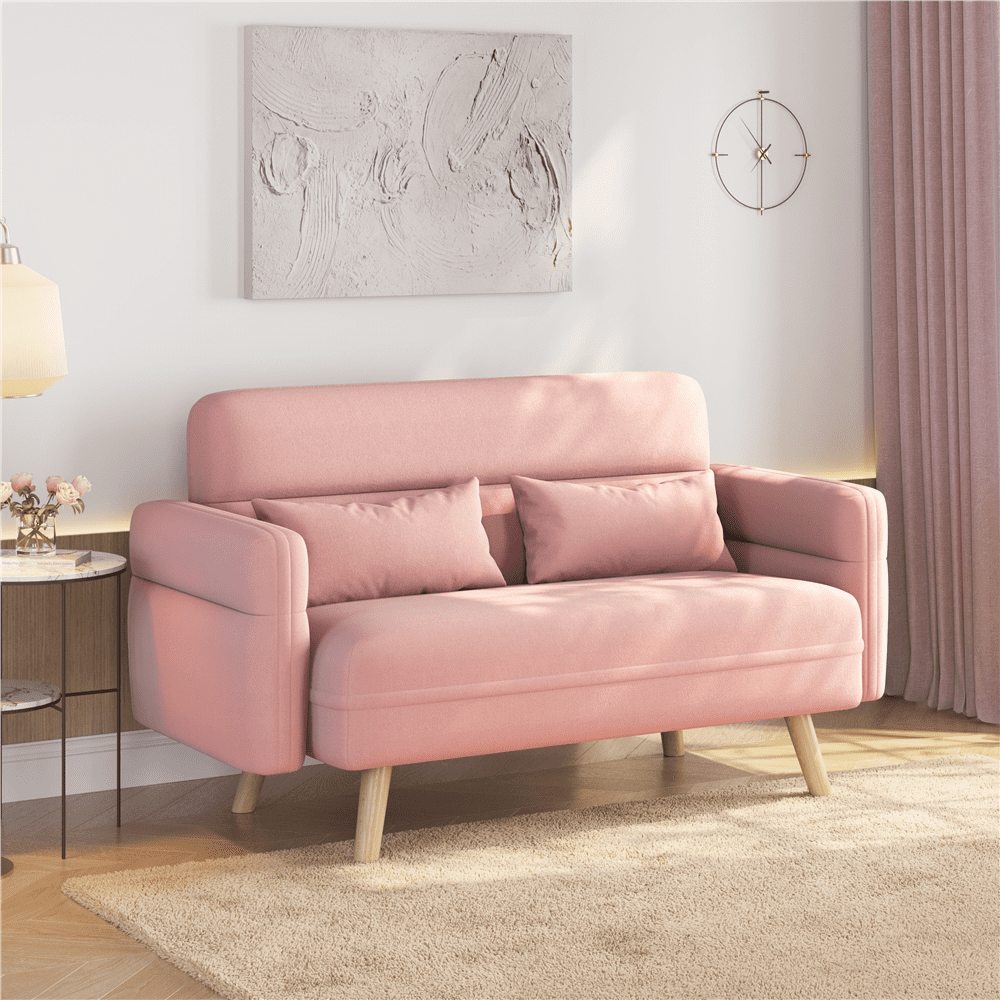 Renwick 46.5" W Small Fabric Loveseat Sofa with Lumbar Pillows, Pink