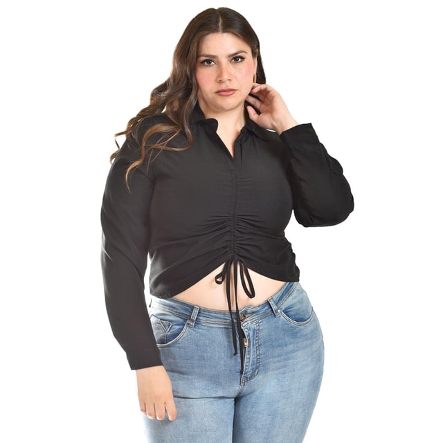 Blusa con jareta ajustable Roman Fashion /Tallas Extras, 1838 (Negro) negro 42