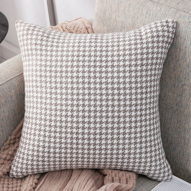 Nvzi 1 funda de almohada de lino a cuadros con estampado verde, funda de almohada colorida, ilumina el paisaje de tu dormitorio 15,75 x 15,75 pulgadas (café con leche)