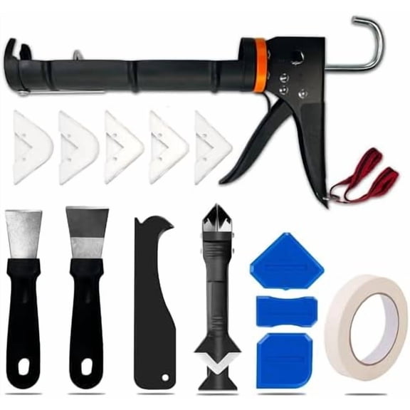 Rotatable Caulk Gun, Caulking Tool Kit and Caulk Remover,Sealant Finishing Tool Grout Scraper,Great Silicone Gun Tools for 10oz Caulk tubes, 8:1 Thrust Ratio$$Tools & Hardware Other