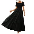 thumbnail image 1 of Vestido cruzado boho floral para mujer 2025: vestido largo con cuello redondo, manga corta, cinturón y volantes en el bajo, poliéster/spandex, informal/playa (S-XXL), 1 of 6
