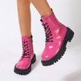 thumbnail image 3 of EKVAHL Women's Lace‑Up Platform Ankle Booties, Side Zipper Faux Leather Boots, Lug Sole Fashion Boots For Winter Street Outing Pink, 3 of 5