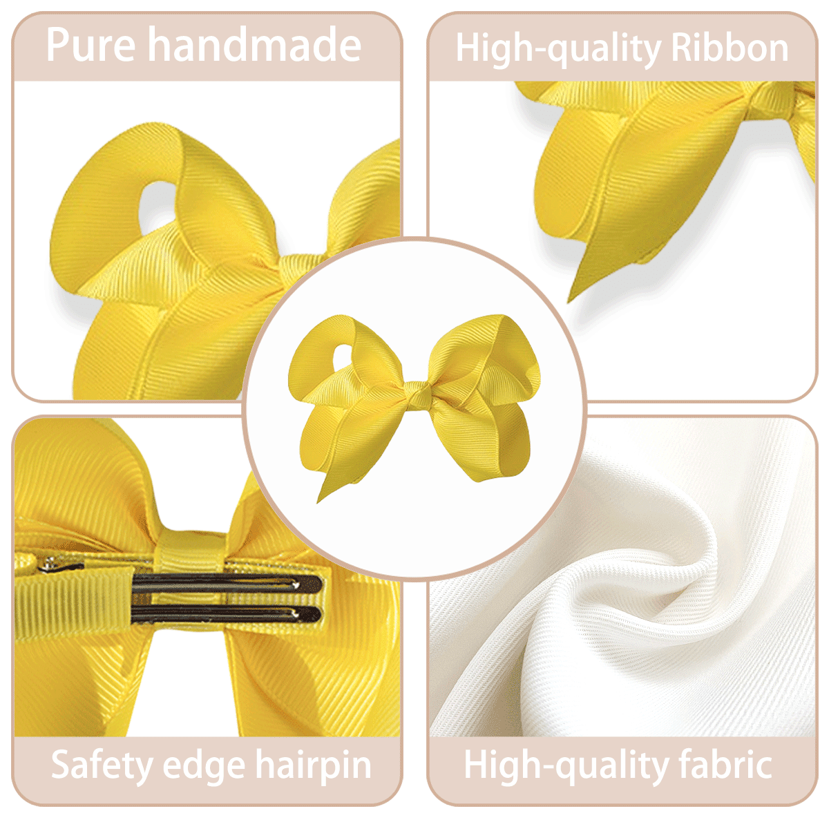 JoyBowie 24Pcs Hair Bows Set, 12x3In Solid Color & 12x4.5In Ruffled Edge Yellow Bows for Girls