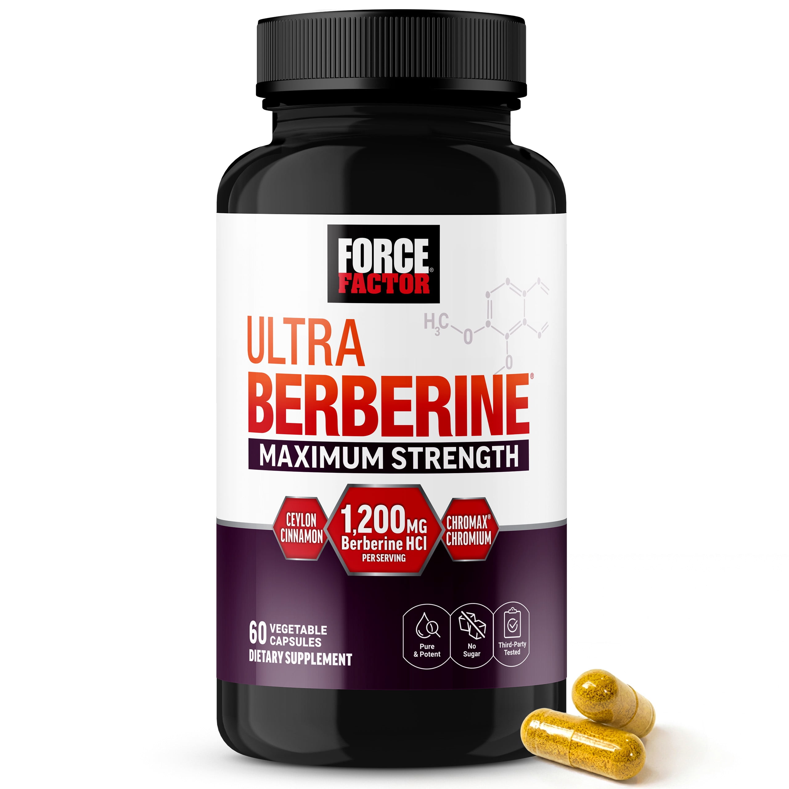 Force Factor Ultra Berberine Maximum Strength, 1200mg Berberine HCl with Ceylon Cinnamon & Chromax Chromium to Support Fat Loss, Metabolism & Weight Management, 60 Capsules