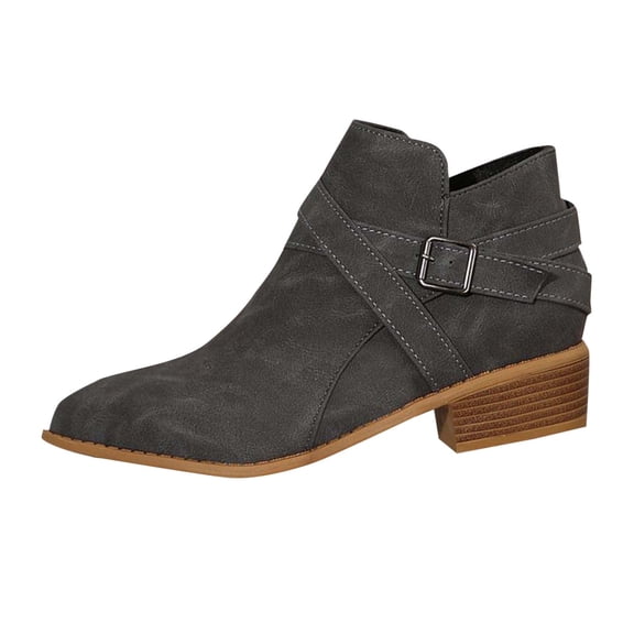 Xfvqtps Womens Ankle Booties Pointed Toe Block Heel with Side Zipper Buckle Strap Fashion Casual Winter Boots for Women