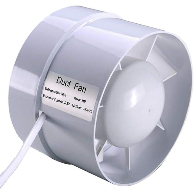 Extractor de aire silencioso de 100 mm (4 pulgadas), 12 W, 130 m/h, ventilador de conducto de flujo mixto de bajo consumo para baños, conductos de ventilación, invernaderos y tiendas de campaña