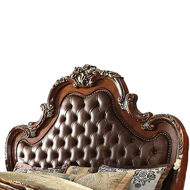 Acme Dresden Queen Bed, Synthetic Leather & Cherry Oak, All Age