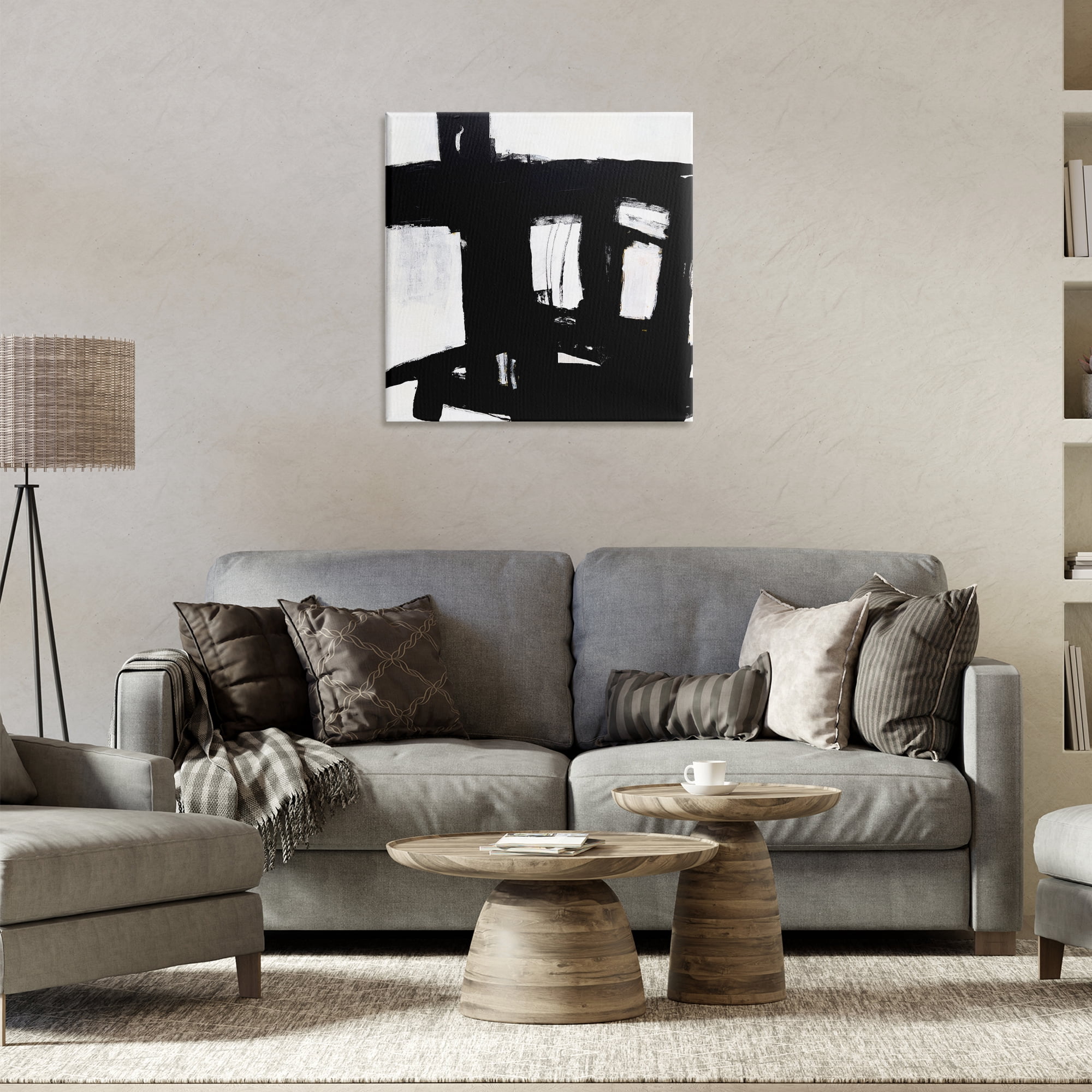 Stupell Industries Industrial Black Streaks Abstract Painting Gallery Wrapped Canvas Art Print Wall Art, 24 x 24