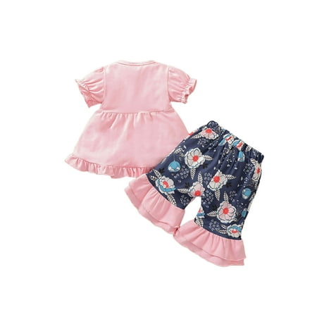 

Inevnen Infant Baby Girl Ruffle Summer Outfits Short Sleeve Top Sets Flare Pants Clothes 2Pcs