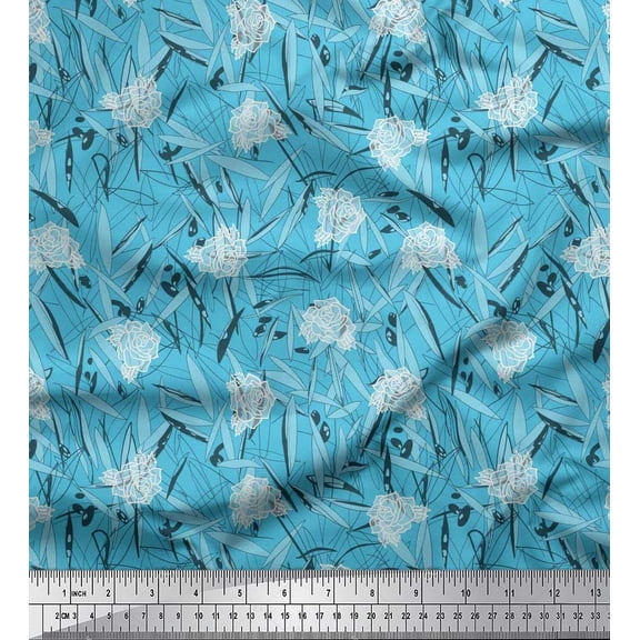 Soimoi Cotton Duck Fabric Leaves & Rose Floral Decor Fabric Printed Yard 42 Inch Wide