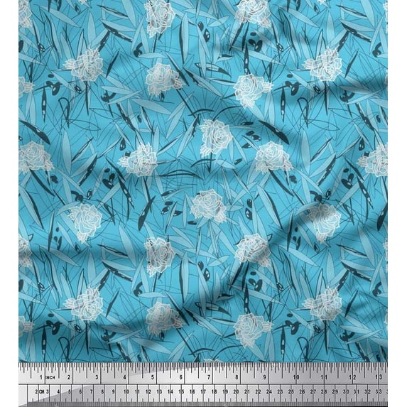 Soimoi Cotton Duck Fabric Leaves & Rose Floral Decor Fabric Printed Yard 42 Inch Wide