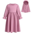 thumbnail image 3 of KDFJPTH Cute Outfits for Girls Abaya And Headscarf Set Pure Color Robe With Hijab Clothes Set, 3 of 8