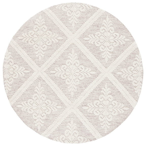 SAFAVIEH Vermont Trinity Floral Geometric Wool Area Rug, Ivory/Red, 6' x 6' Round