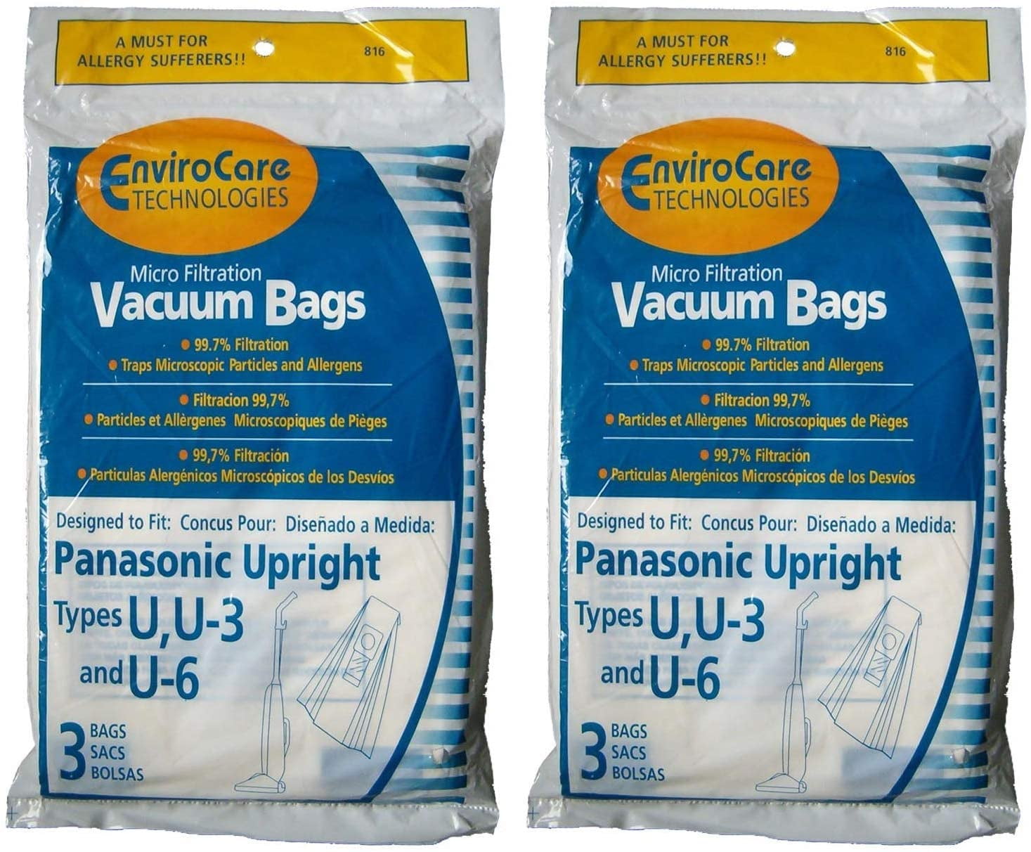 Vacuum Bags Panasonic Upright Vacuum Bag U&U-3 2-Packs of 4 Made HomeCare in USA 