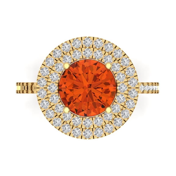 Halo Engagement Ring for Women - 2.6ct Simulated Red Diamond in 14K Yellow Gold Promise Ring