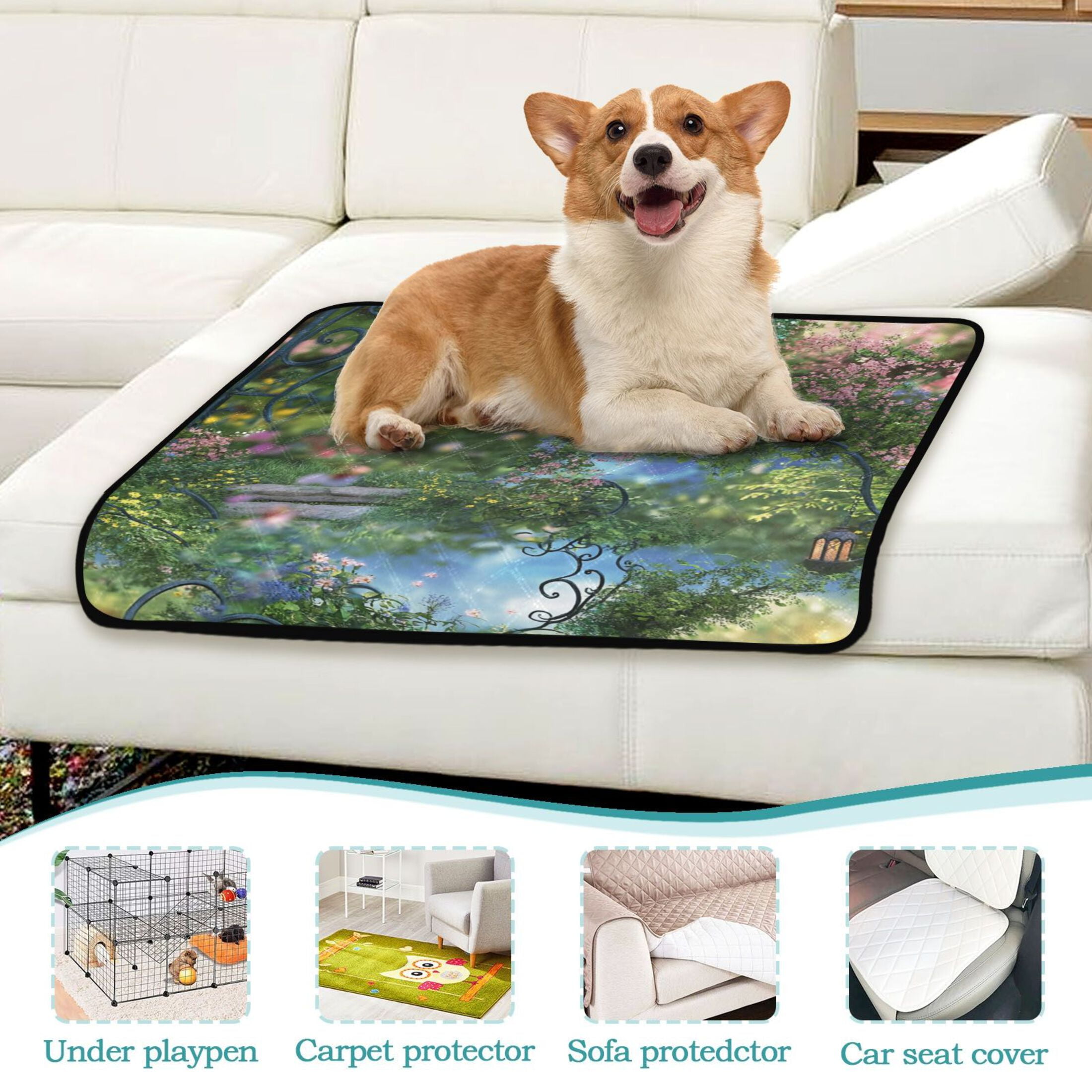 Washable Pet Pee Pads with Super Absorbent Reusable Training Pads for Dogs & Cats Magical Fairy Garden
