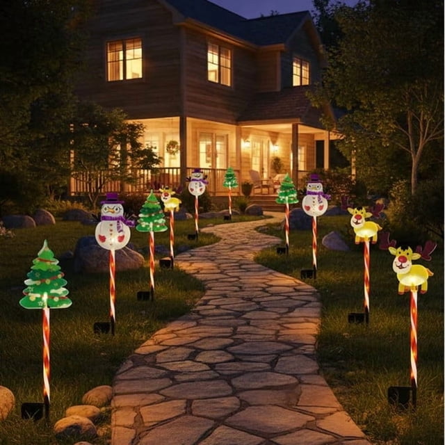 LSLJS 6-Pack of Moving Christmas Lights LED Waterproof Solar Christmas Lights Outdoor Decorations Solar Courtyard Tree Snowman Reindeer Christmas Decorations