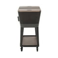 thumbnail image 5 of Sunjoy 80-Quart Wood Grain Finish Metal Rolling Ice Chest Cooler Cart with Storage Shelf, Steel Bottle Opener, and Lockable Wheels, Bronze, 5 of 8