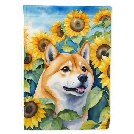 Shiba Inu in Sunflowers House Flag 28 in x 40 in