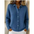 thumbnail image 6 of Women Lapel Shirt Full Front Single Row Button Long Sleeve Loose Fit Knit Cardigan Sweater 5XL, 6 of 7