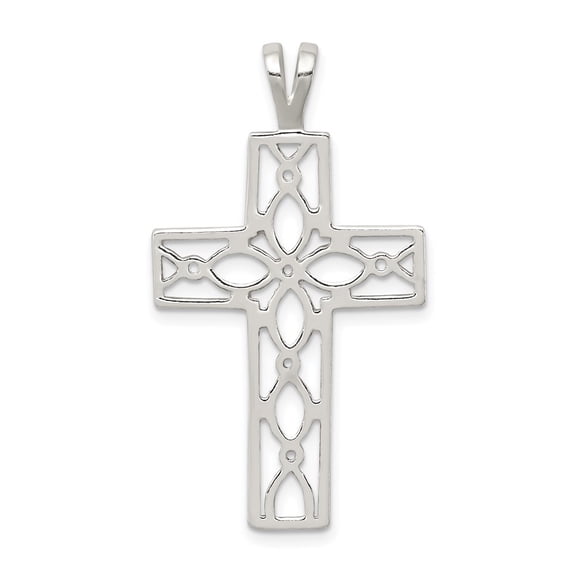 Diamond2Deal 925 Sterling Silver Polished Cross Pendant for Women (L- 1.5 inch, W- 0.79 inch)