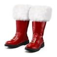 thumbnail image 3 of Tiweut Christmas Santa Claus Boots Men's Wide Calf Santa Combat Boots with White Plush Foot Bells Buckle Strap for Halloween Christmas Red,45, 3 of 5