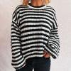 thumbnail image 1 of PEONAVET Chandail Col Rond pour Femmes Manches Longues Col Rond Rayé Imprimé Décontracté Tricot Ample, 1 of 5