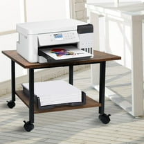 Printer Stand with Storage Shelf, Small Printer Stand for Desk Office Home, Under Desk Printer Table with Rolling Wheels, Heavy Duty Mobile Machine Cart with Shelf, Rustic Brown