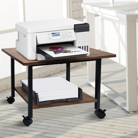 Printer Stand with Storage Shelf, Small Printer Stand for Desk Office Home, Under Desk Printer Table with Rolling Wheels, Heavy Duty Mobile Machine Cart with Shelf, Rustic Brown