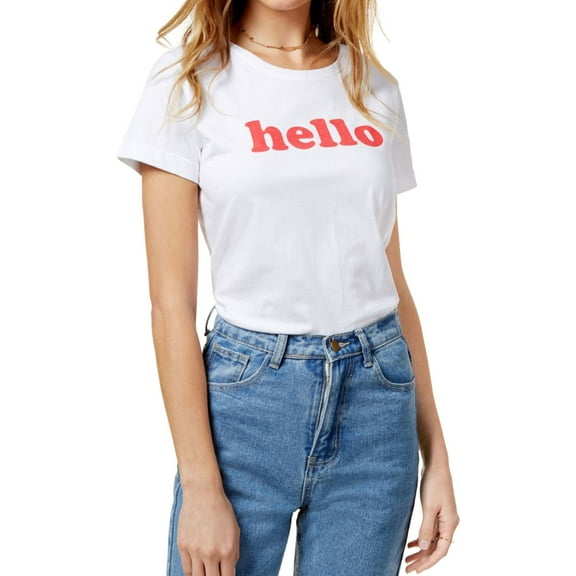 The Style Club Womens Cotton Hello Graphic T-Shirt, White, Large