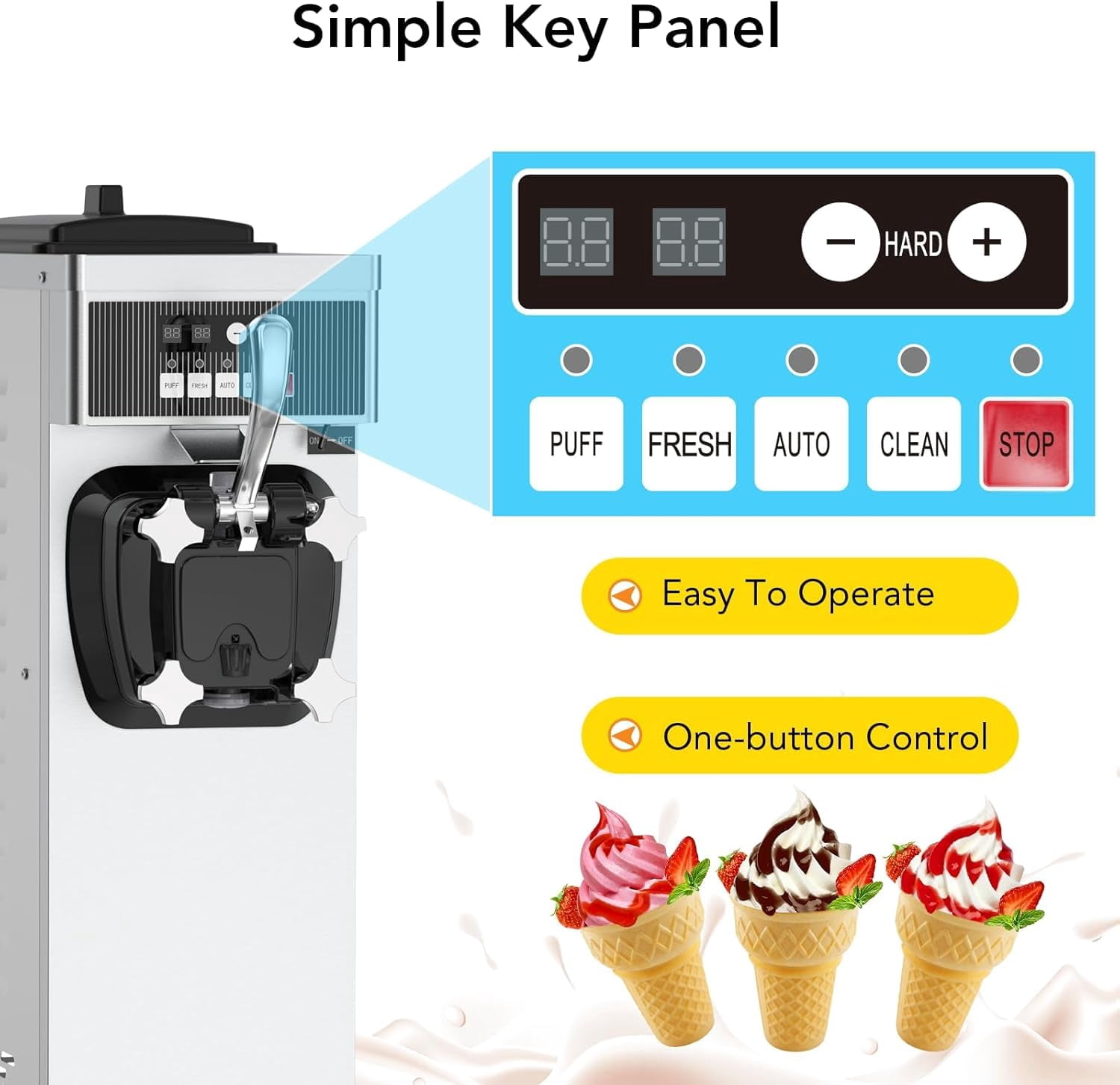 NEILA Commercial Ice Cream Maker Machine with 7L Hoppers 1200W, 4.7-5.8Gal/h Auto-Clean Single Flavor Soft Serve Ice Cream Machine, for Bars/Restaurants