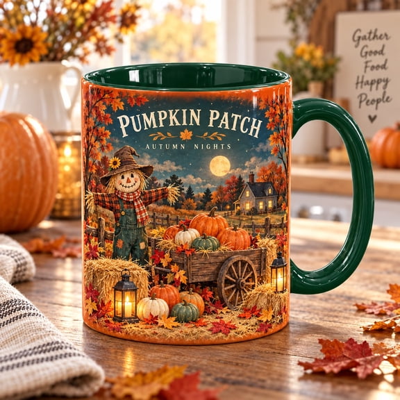 Accent Mug Pumpkin Patch Scarecrow Design for Autumn Coffee Breaks, Halloween Gift