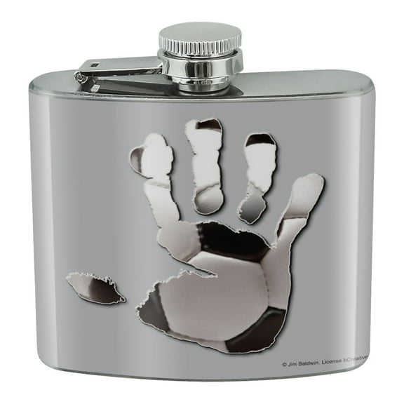 Hand Print Soccer Ball Get a Grip Stainless Steel 5oz Hip Drink Kidney Flask