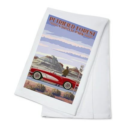 66 Kitchen - Petrified Forest National Park, Arizona - Route 66 - Corvette - Lantern Press Artwork (100% Cotton Kitchen Towel)