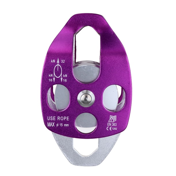 Polea oscilante lateral de escalada Cuerda de rodamiento de bolas 32KN Bucle coaxial dual Accesorios de seguridad de rescate Suministros seguros profesionales Púrpura seitruly OD002820-04