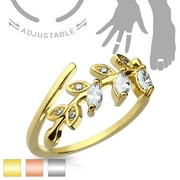 Adjustable Toe Ring/Mid Ring Marquise Cut CZ Set Leaf Goldtone