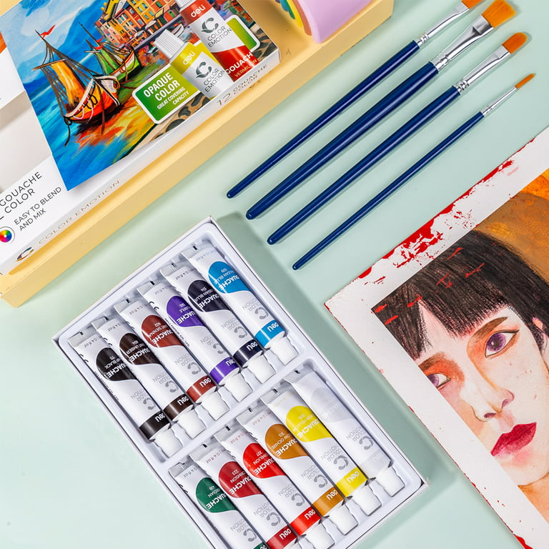 Deli Gouache Paint Set 12 Vibrant Colors Rich Pigment Non-Toxic Gouache  Paints for Canvas and Paper, Art Supplies for Artist, Adults, Kids,  Beginners for Students 