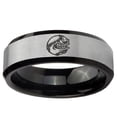 thumbnail image 2 of Angry Baseball 8MM Beveled Edge Gray And Black Tungsten Men's Ring, 2 of 2