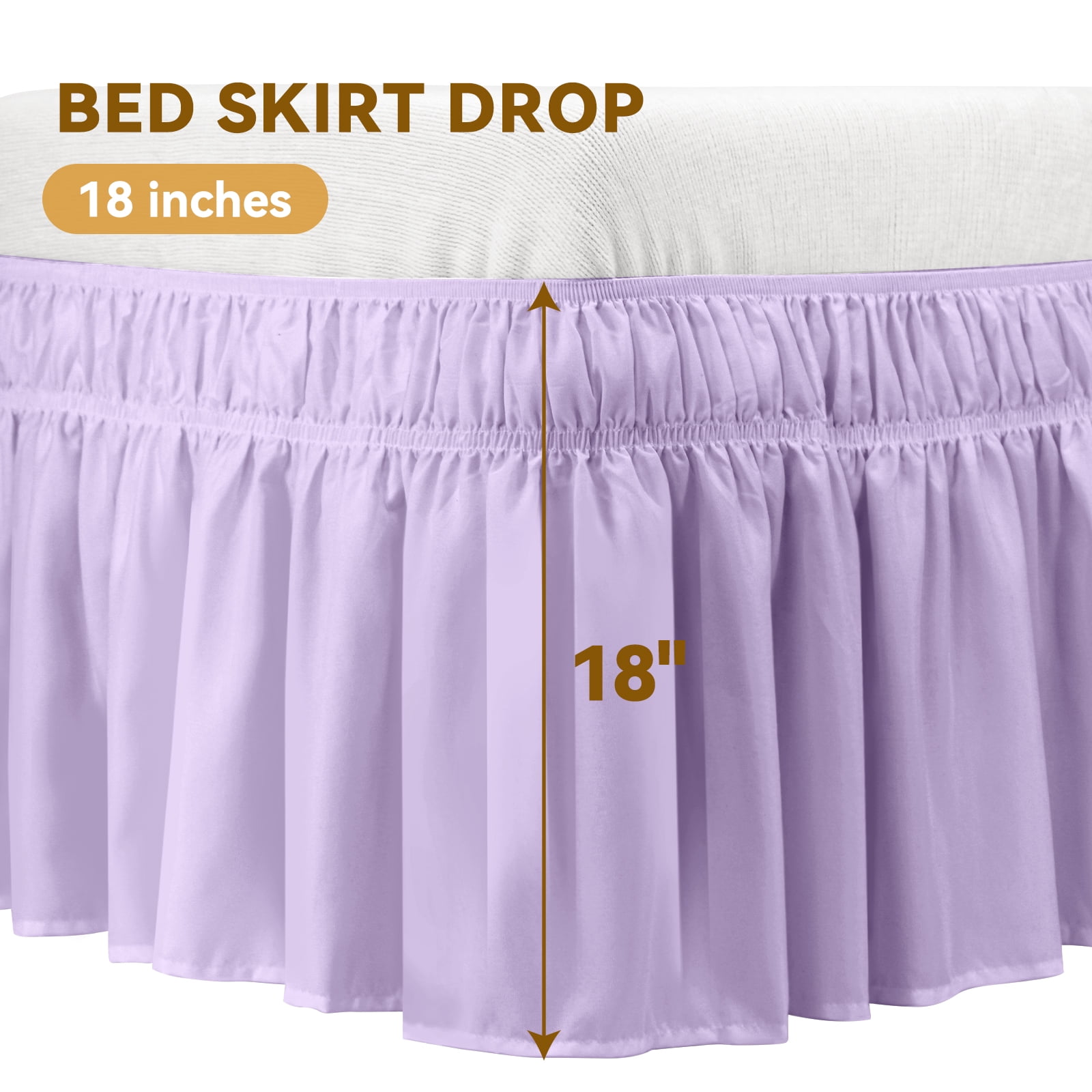 Purple Skirts, Wrap Around Dust Ruffle for Twin Beds, 18-inch Tailored Drop, Easy to Install and Clean