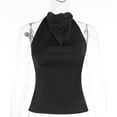 thumbnail image 6 of XPMWRP Women's Halter High Neck Satin Cropped Tank Top Elegant Silky Camisole for Party Night Out, Daily Wear Black S, 6 of 6