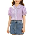 thumbnail image 2 of Odeerbi Camisa de Vestido de Algodón de Las Niñas Flor Bordado de Manga Corta Uniforme de La Escuela Con Bolsillo, 2 of 9