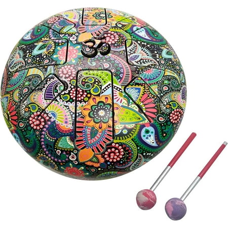 India Meets India OM Tongue Drum Tank Drum Steel Percussion Hangpan Drum Hand drum Musical Instrument with Bag and Mallets Stick (9 Inch, Multicolor)
