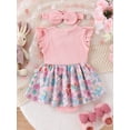 thumbnail image 3 of Bslissey Baby Girls Cute Romper Dress Sleeveless Bunny Floral Print Skirt Hem Ruffles Bodysuit with Headband 3M 6M 9M 12M 18M Newborn Infant Casual Summer Clothes, 3 of 9
