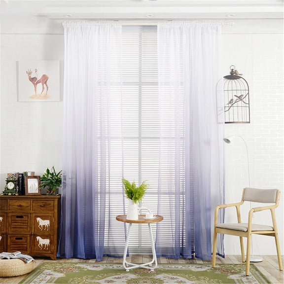 Dark Blue Curtains,1*Curtain,Door Scarf Gradient Color Tulle Window Curtain Panel Transparent Home Textiles
