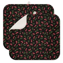 Black Christmas Cherry Pattern Dish Drying Mat for Kitchen 1 Pack, Ultra Absorbent Microfiber Dishes Drainer Mats,16x18in(41x46cm)