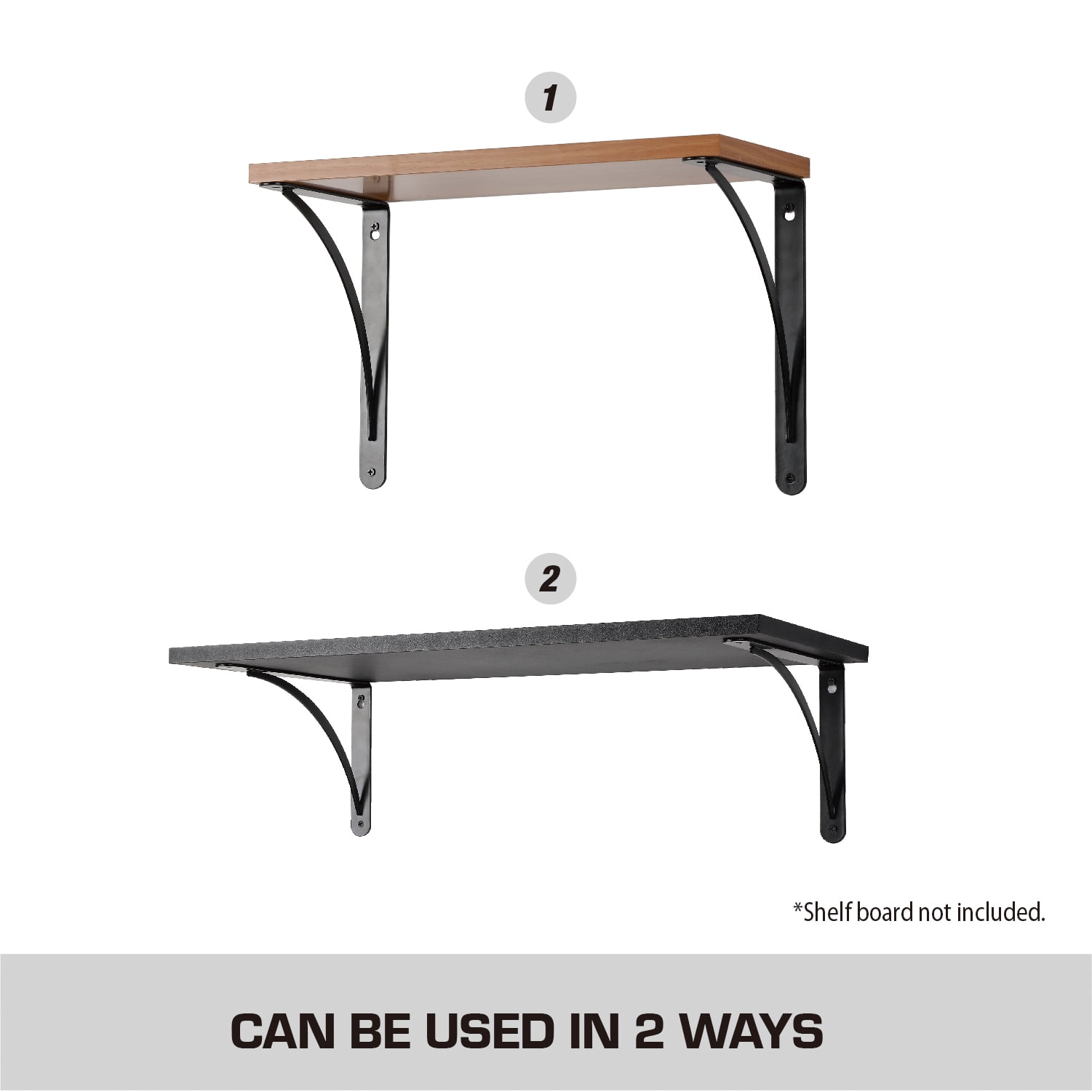 Hyper Tough 9" X 6.5" Curved Shelf Bracket, Black, 4-Pack